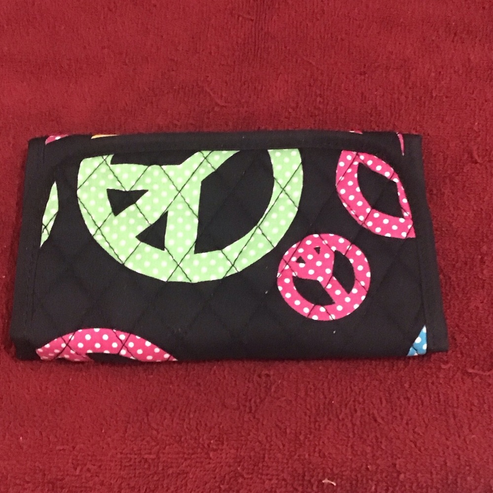 Peace Design Quilted Fabric Belvah Brand Trifold Wallet Velcro Closure NWT.